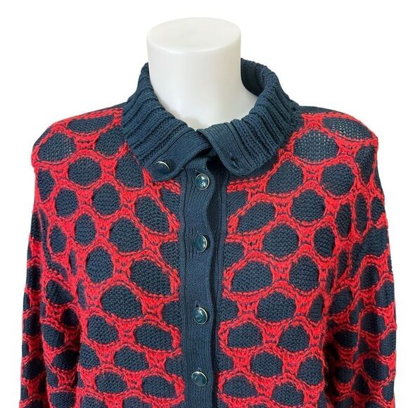 Marie St. John Vintage 1980s Buttoned High Neck Sweater‎ Red Blue sz Medium - Picture 3 of 9